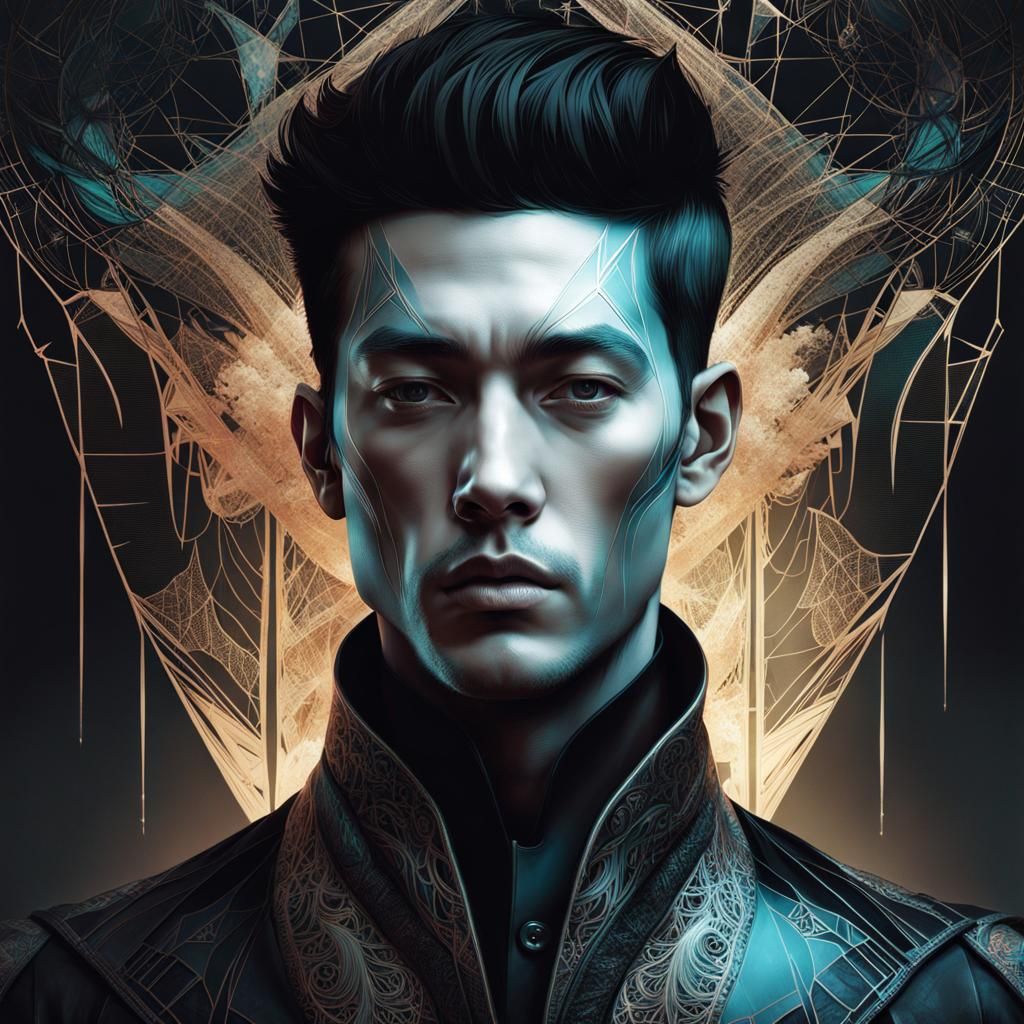 Ethereal Man Portrait with Spiritual Aura, Digital Art