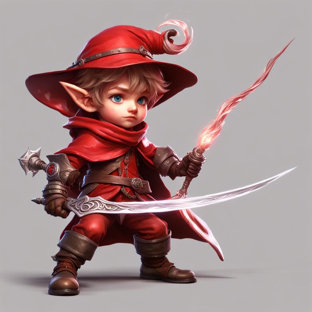 Halfling Red Mage with Rapier, Dark Fantasy Art