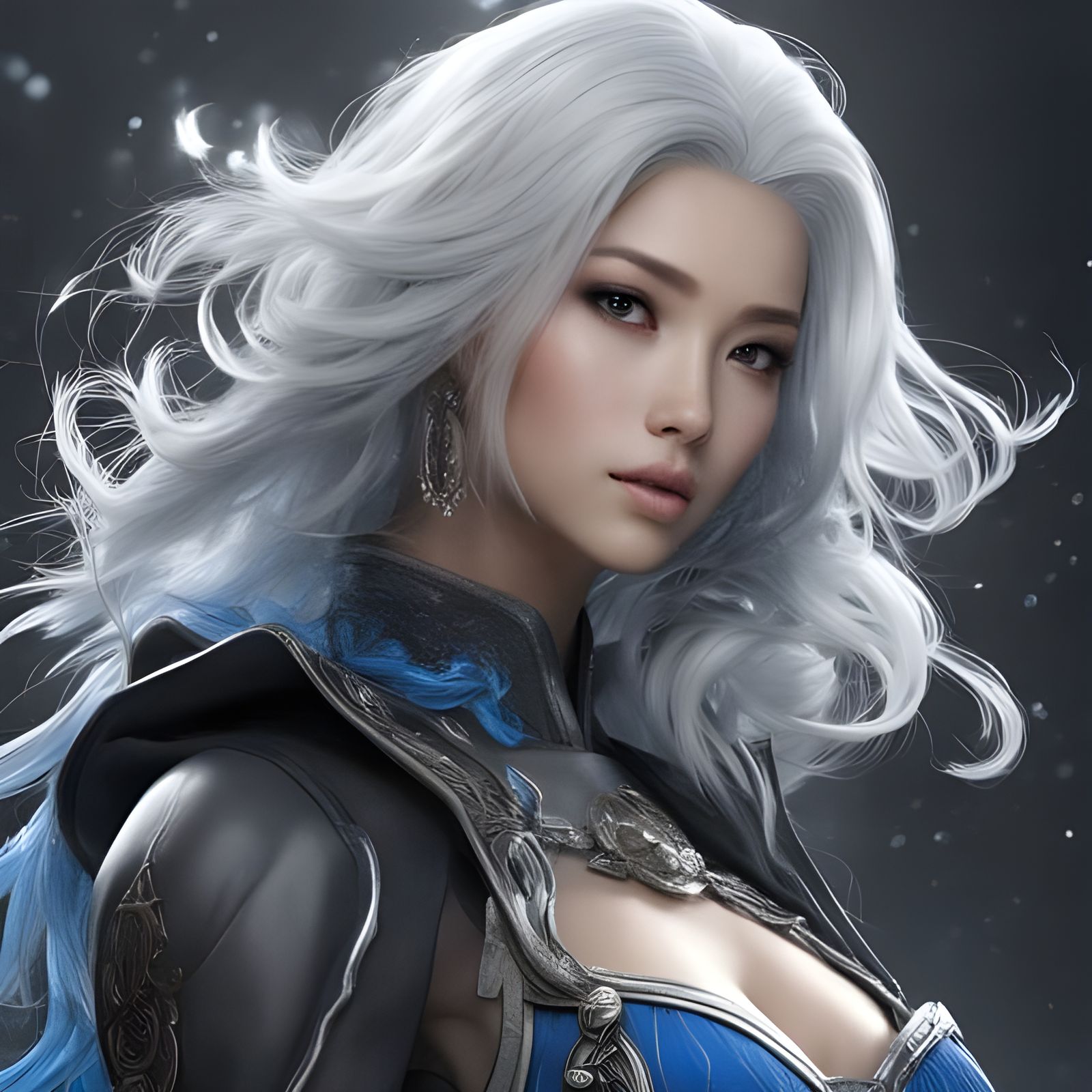 Beautiful Asian Girl with Blue Face in Splash Art