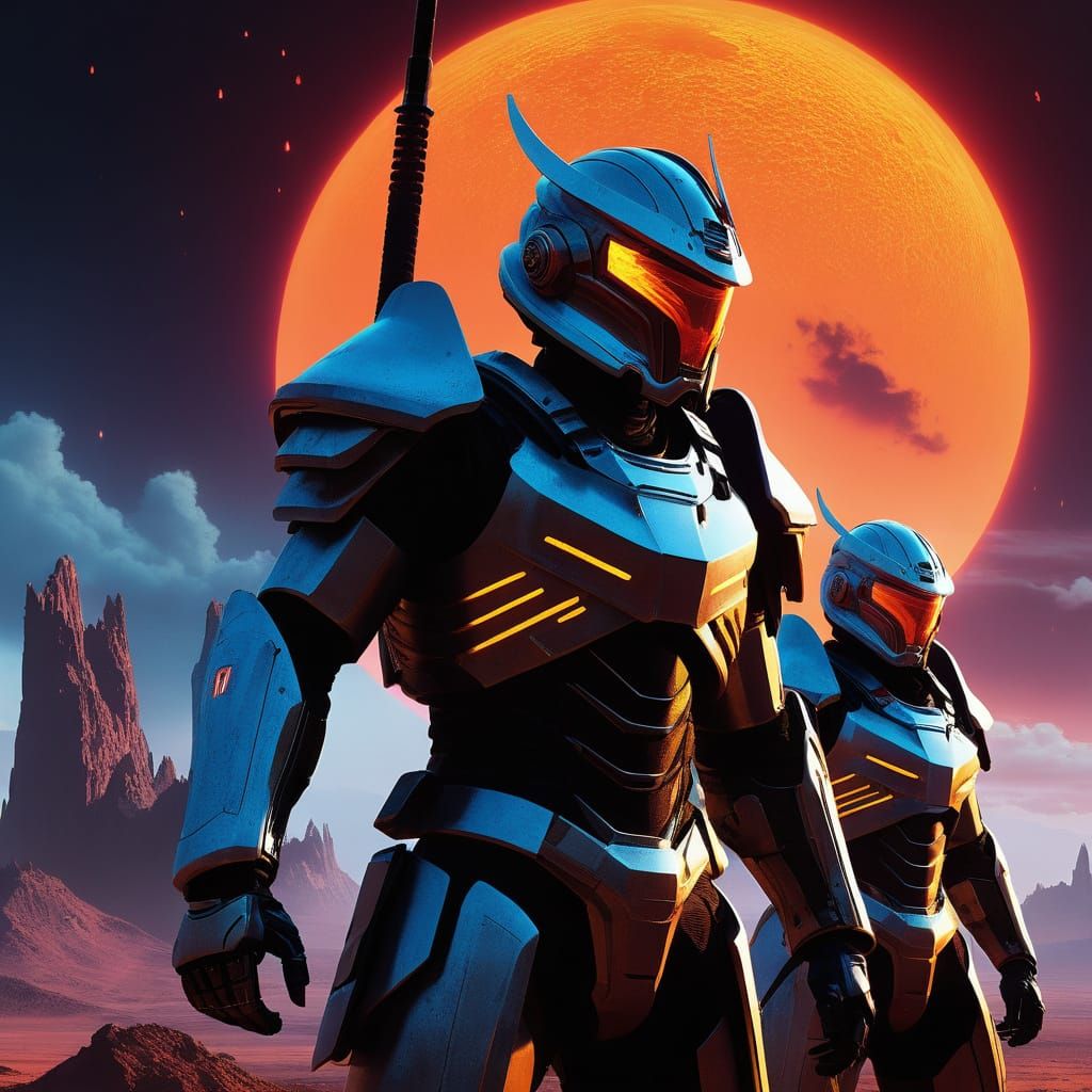 Futuristic Samurai Battle on a Crimson Alien World