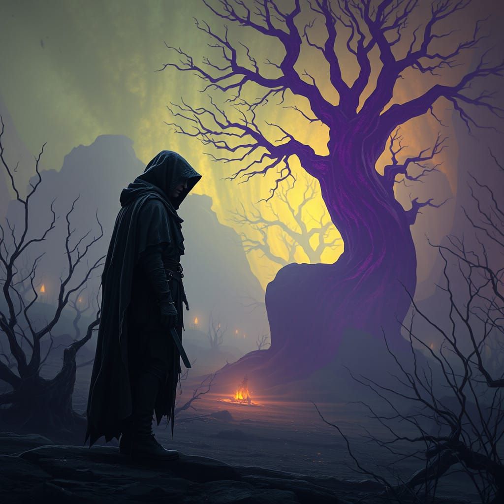 Heartbroken Sorcerer in a Desolate Fantasy Realm