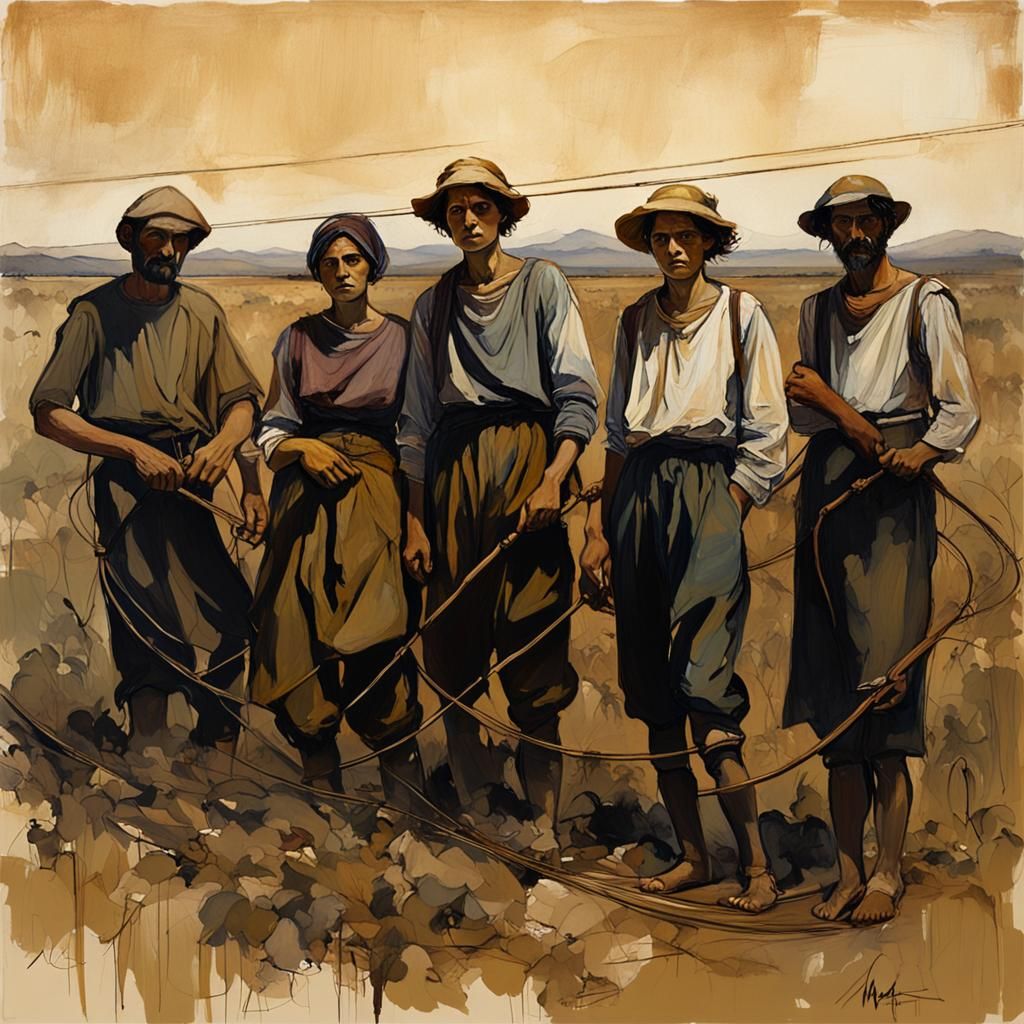 Sicilian Grape Harvesters in Field: Sketchy Matte Painting