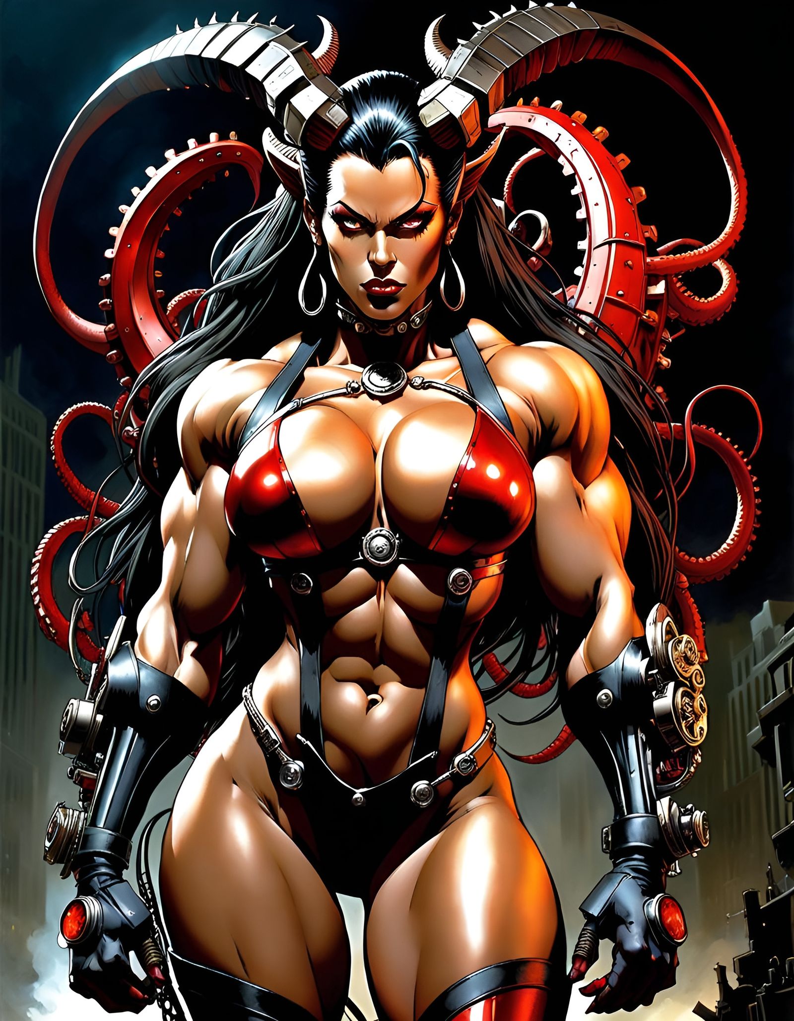 Mechanical Demoness in Caricature Style