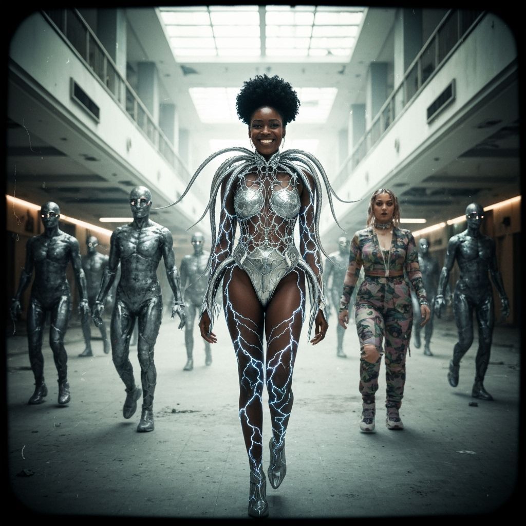 Abandoned Mall Chase Scene in Cyberpunk Style