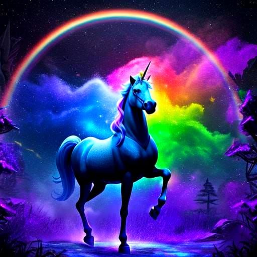Evil Unicorn Emerges from Rainbow Portal in 3D