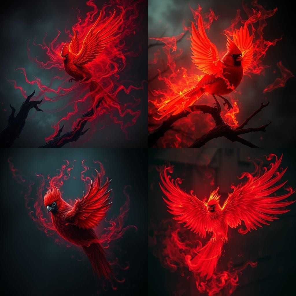 Ethereal Flame Cardinal in Dark Art Style