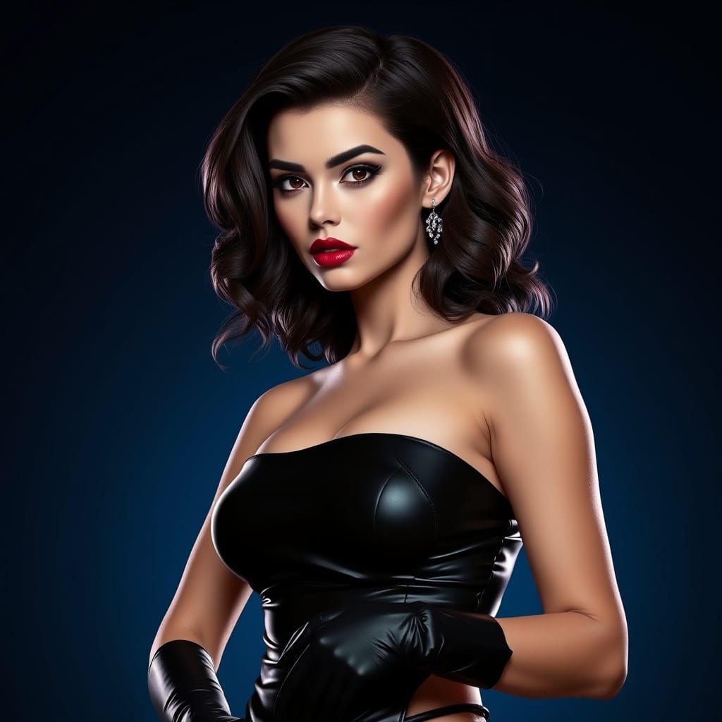 Hyperrealistic Woman in Black Dress Digital Art