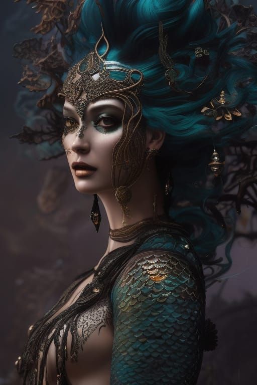 Fierce Mermaid with Glowing Skin in Fantasy Art Style