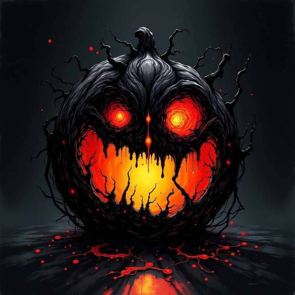 Glowing Jack O'Lantern with Twisted Ink Details
