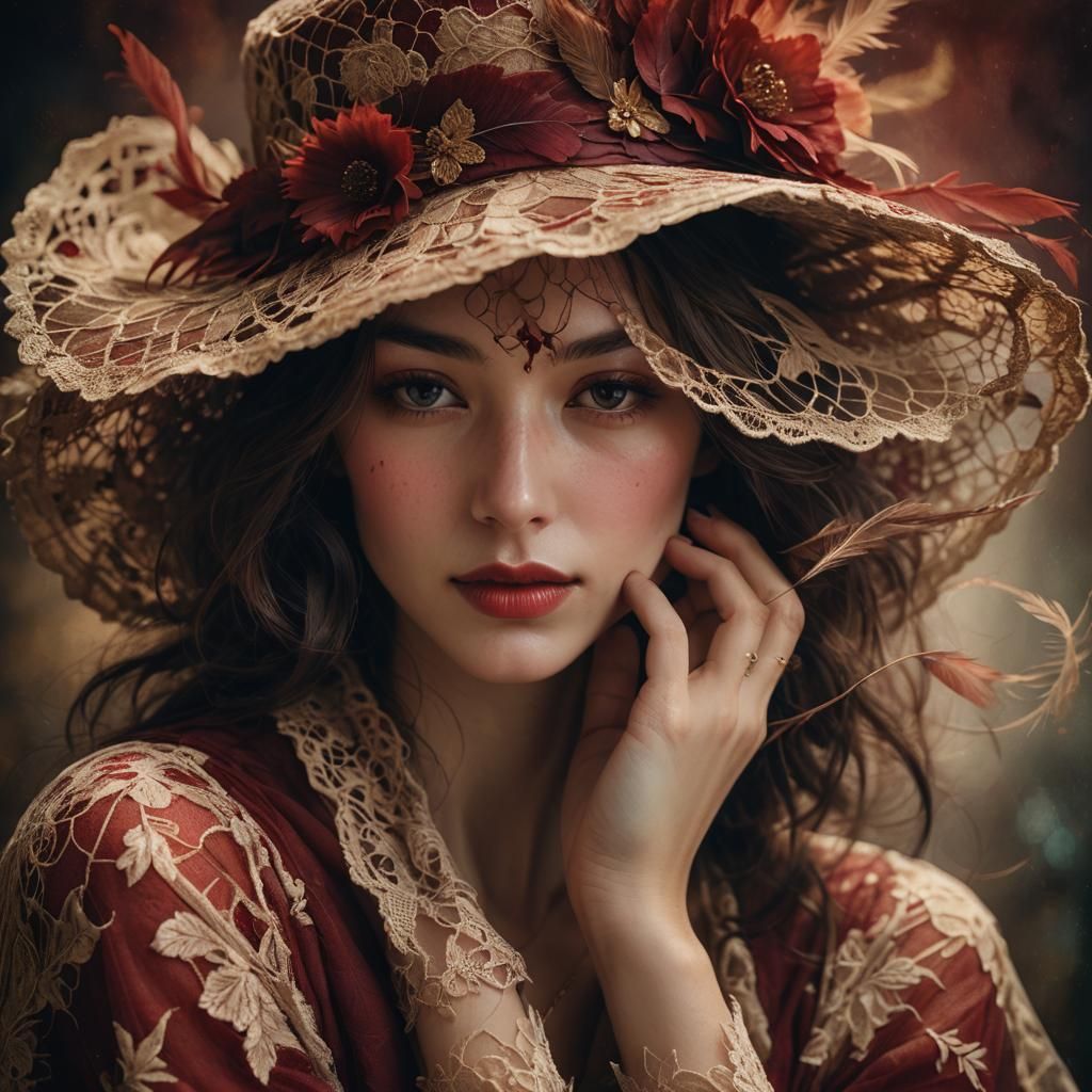 Elegant Woman in Hat: A Romantic Close-Up Portrait