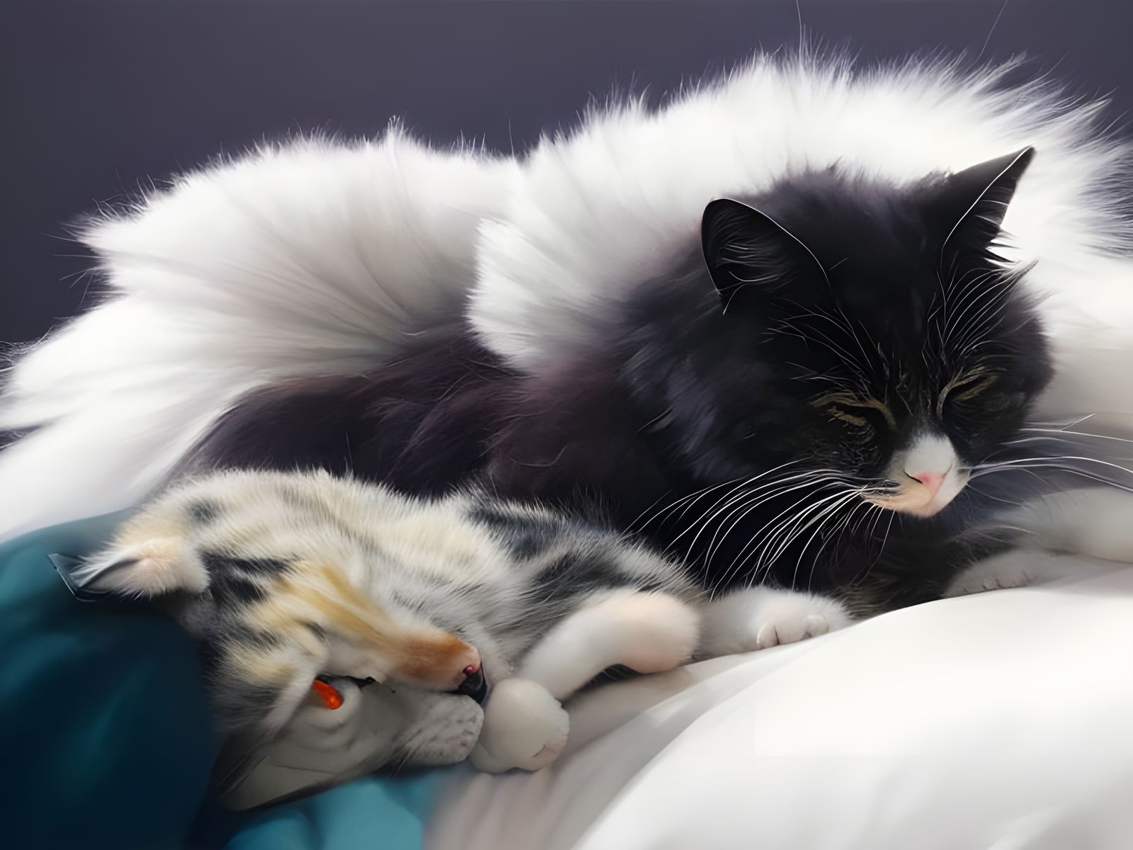 Obstinate Cat and Ostrich Feather: Hyperrealistic Painting