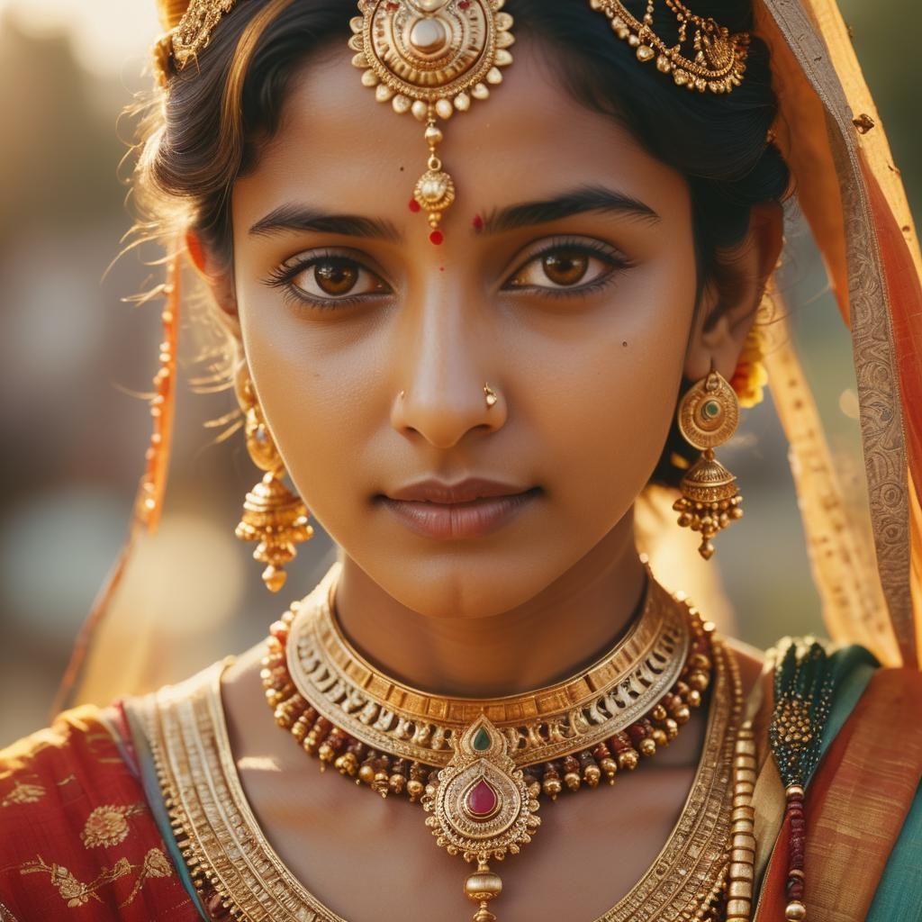 Beautiful Hindu Woman in Bollywood-Inspired Cinematic Portra...