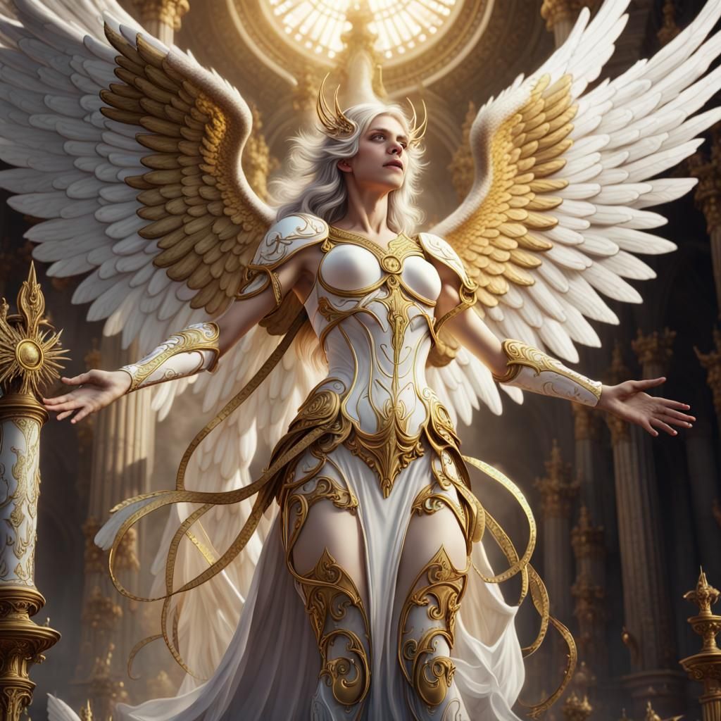 Demonic Seraphim Angel Praised in Detailed Digital Painting