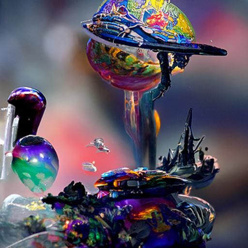 Spaceship Assaulting Planet in Vibrant Digital Art