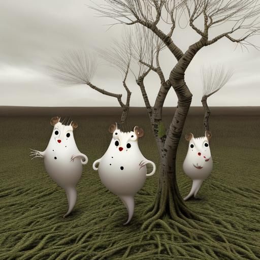 Surreal Ghost Rats in Sparse Field: Digital Art