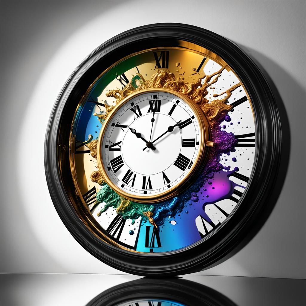 Clock Repulsed by Rainbow Reflection: Hyperrealistic Splash ...