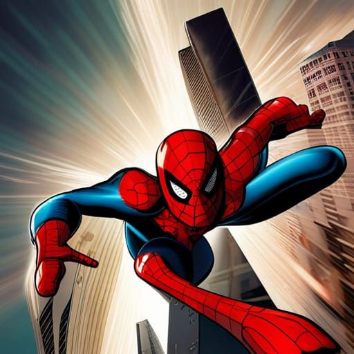 Spider-Man Leaps from Jet: Comic Book Art