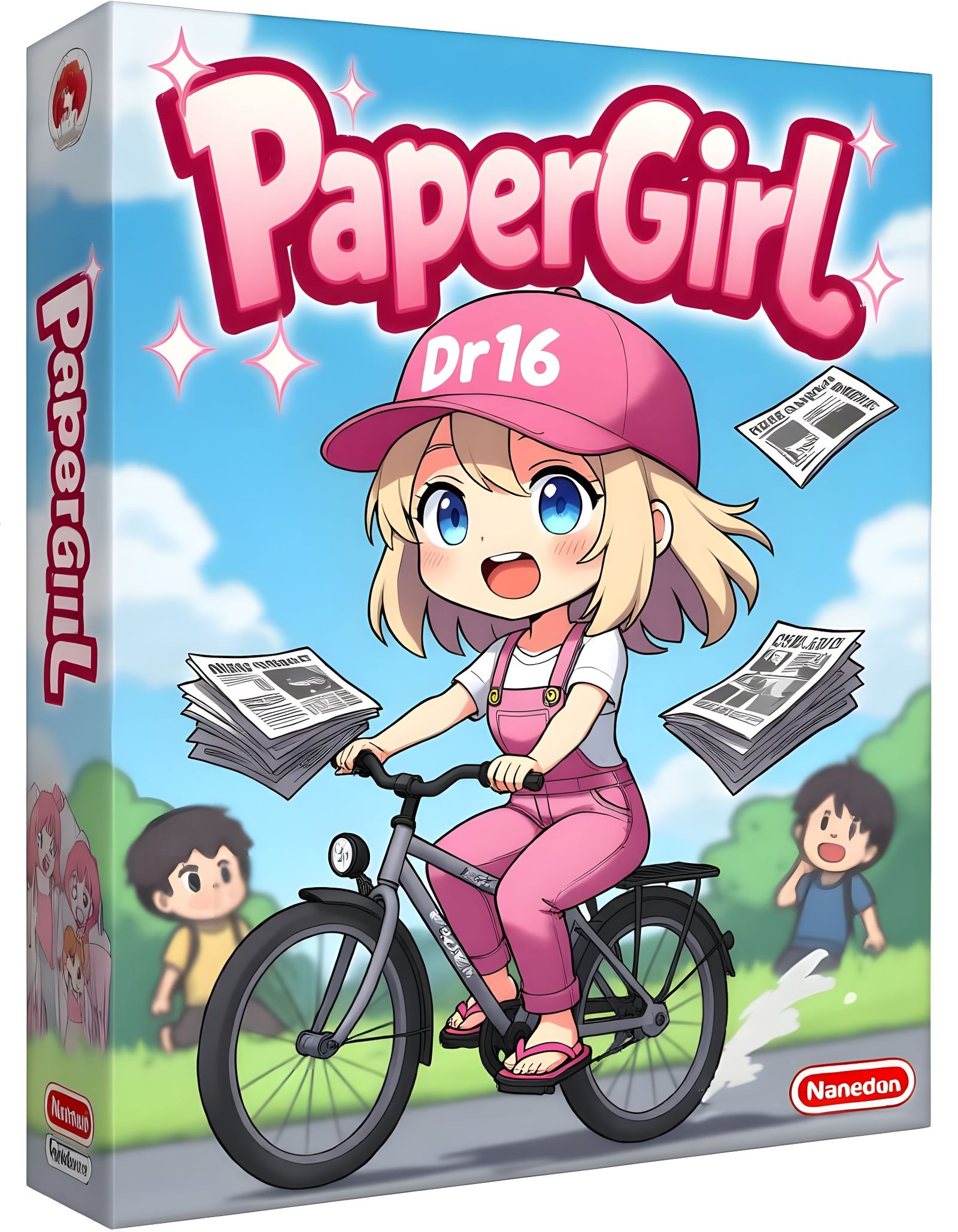 Chibi Anime Girl on Bike Delivering Newspapers
