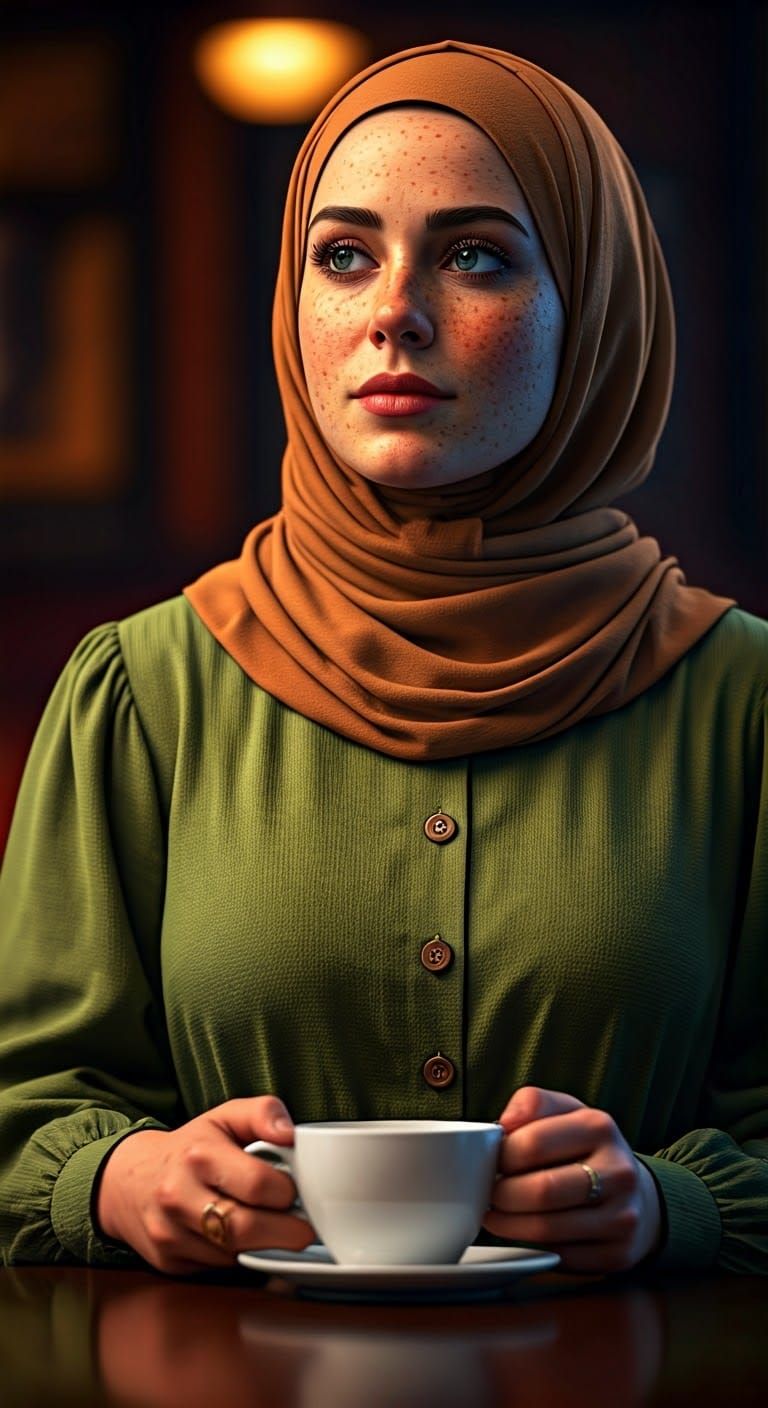 Hyperrealistic Pop Art Portrait of a Hijabi Woman Lost in Th...