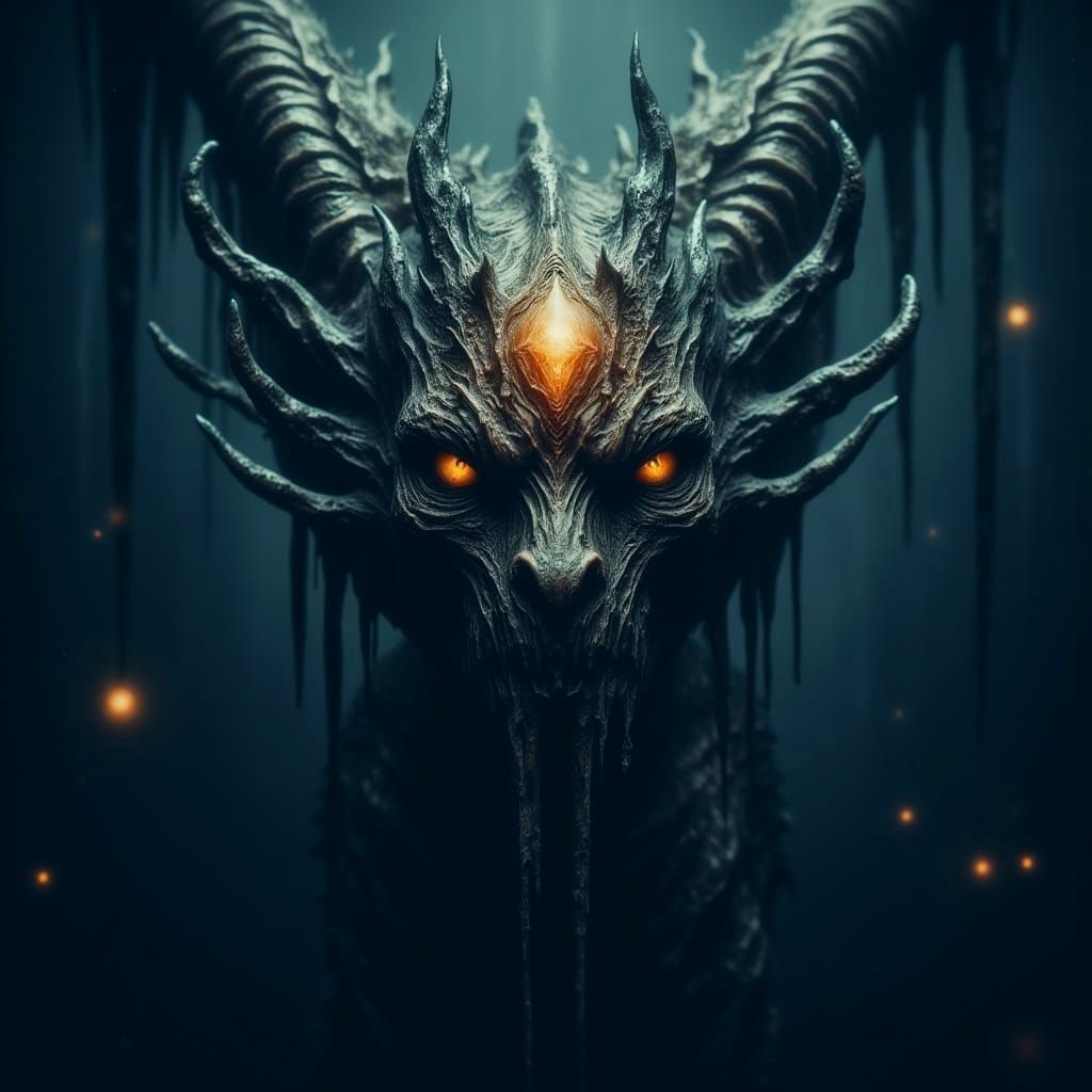 Dark Fantasy Guivre Faery in Stormy Swamp Landscape