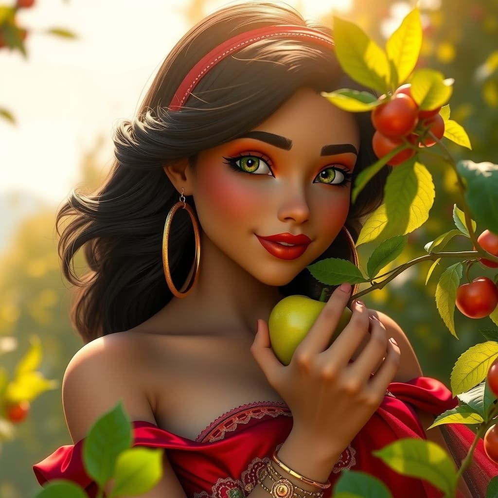 Esmeralda in Ruby Gown, Art Nouveau Portrait