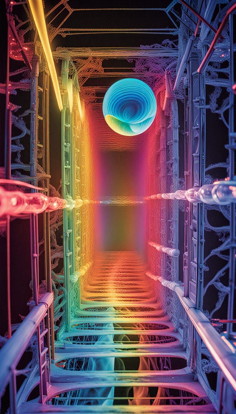 Iridescent Vortex of Infinite Depth in M.C. Escher Style