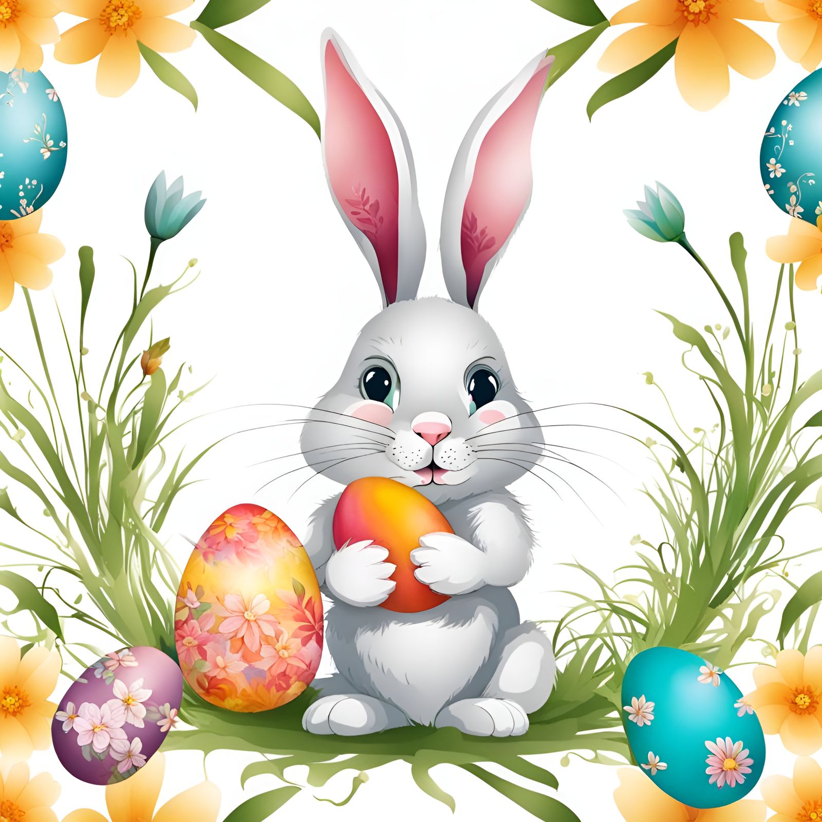 Easter Bunny Surrounded by Spring Florals
