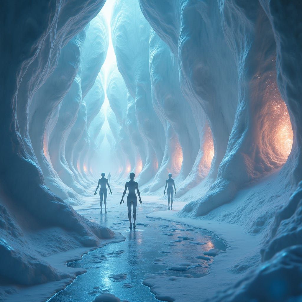 Antarctic City of Extra-Dimensional Beings in Iridescent Spl...