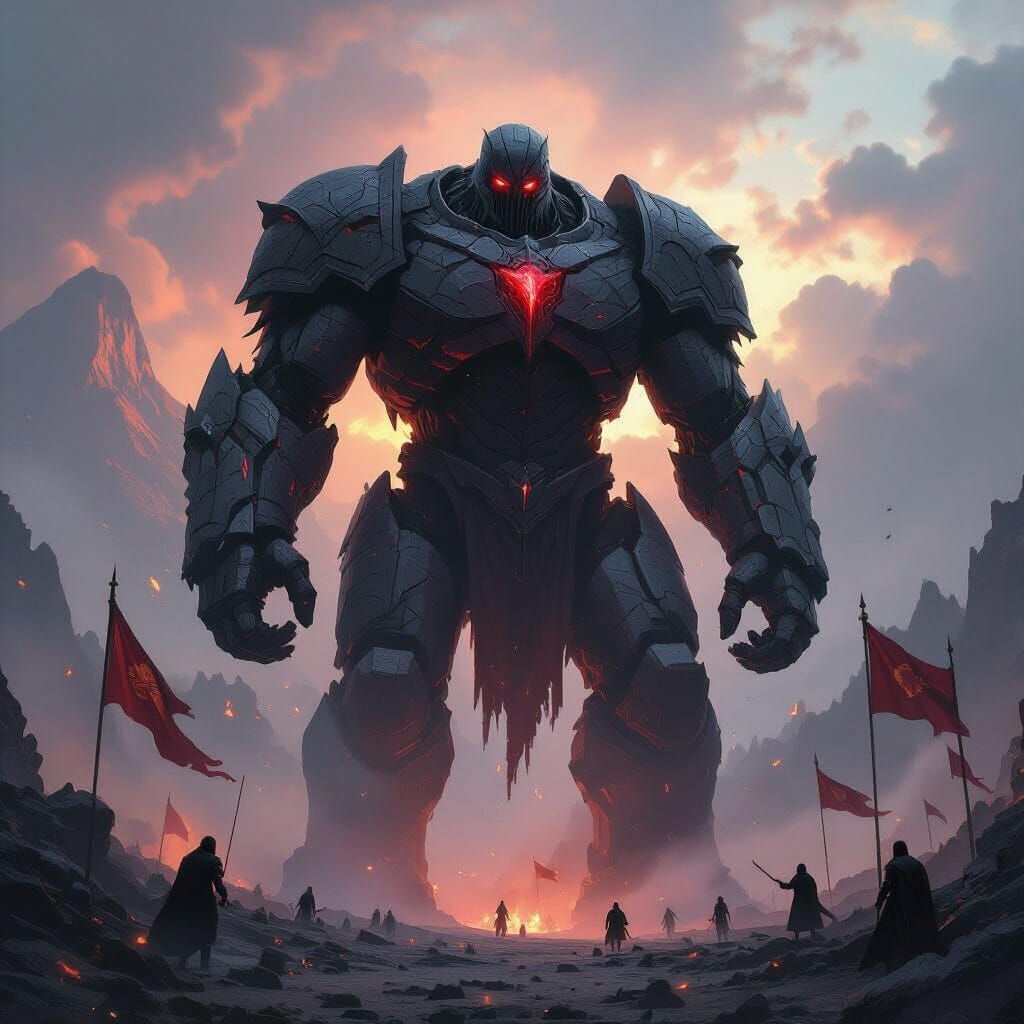 Ruby Golem Guards Volcano in Mystical Battlefield