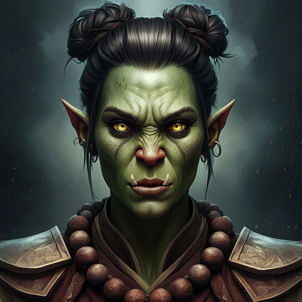 Female Orc Monk with Tusks in Detailed Matte Painting