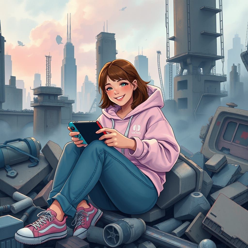 Lofi Girl Plays Switch in Ruined City