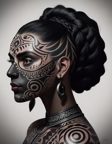 Tribal Xoloitzcuintle Dog with Bold Tattoos in Posada Style