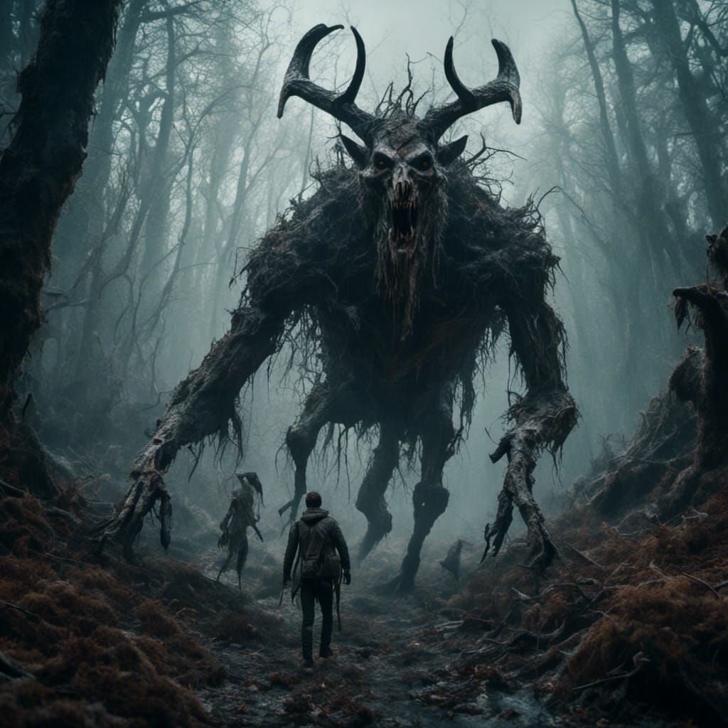 Macabre Wendigo Chase in Digital Matte Painting