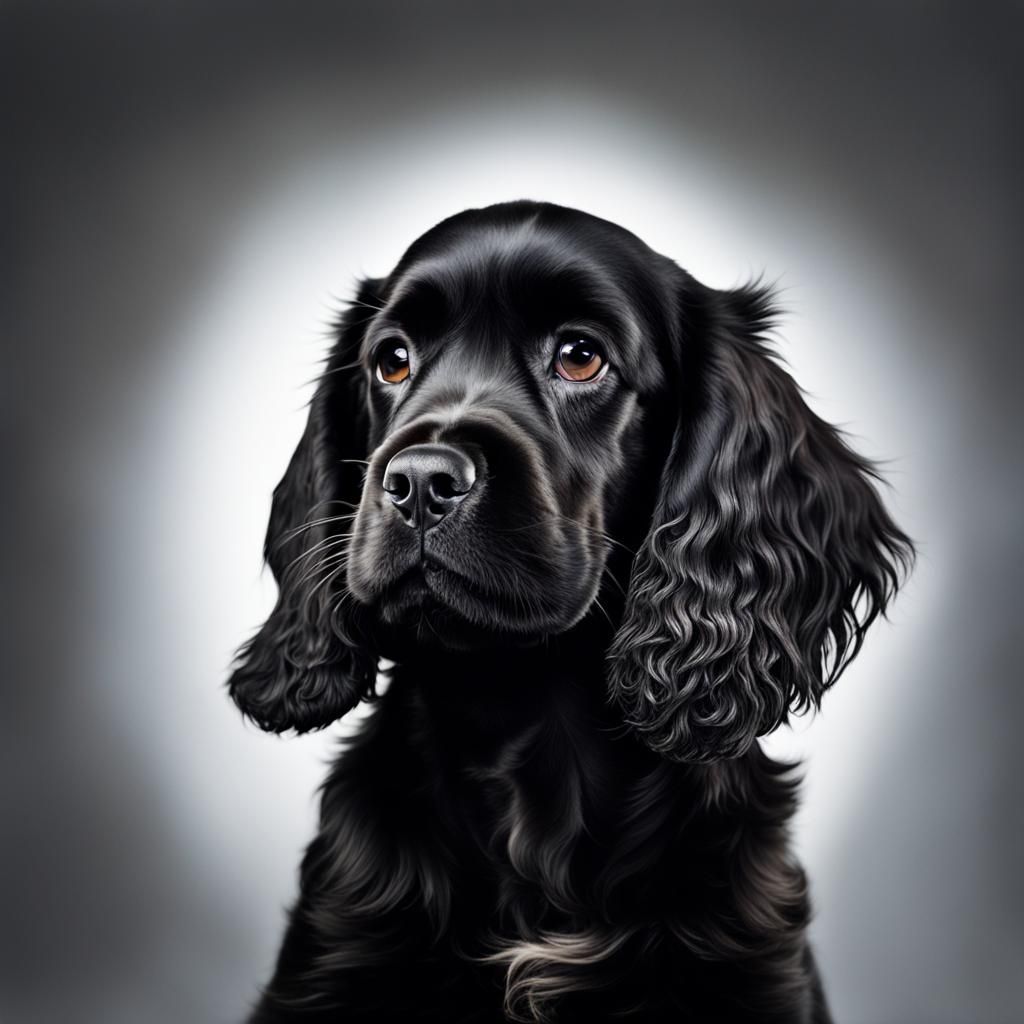 Hyperrealistic Black Cocker Spaniel Puppy Portrait