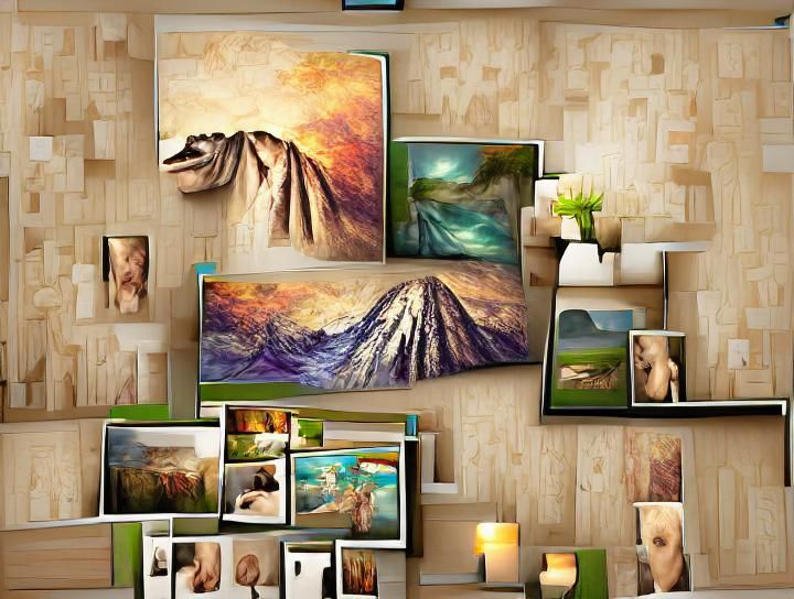 Eclectic Gallery Wall with Landscapes and Abstracts