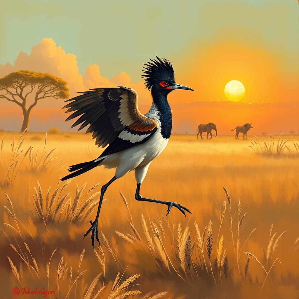 Secretarybird on the Savannah in Naturalistic Style