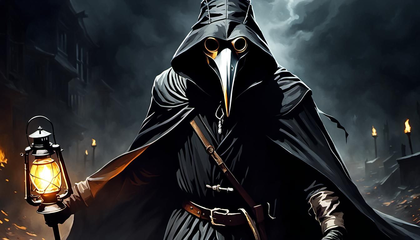 Terrifying Plague Doctor Strides Through Apocalyptic Chaos