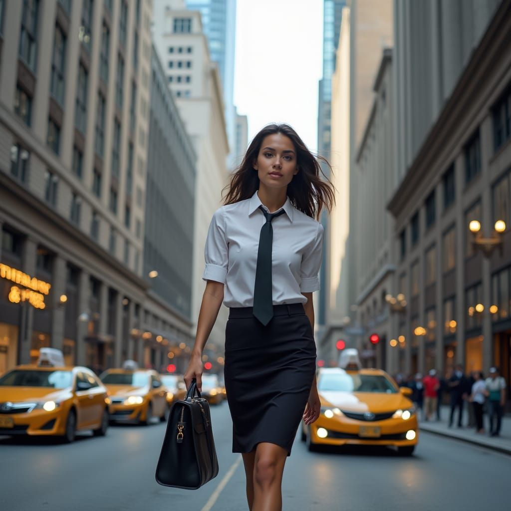 Hyperrealistic Photo of Confident Woman in Business District