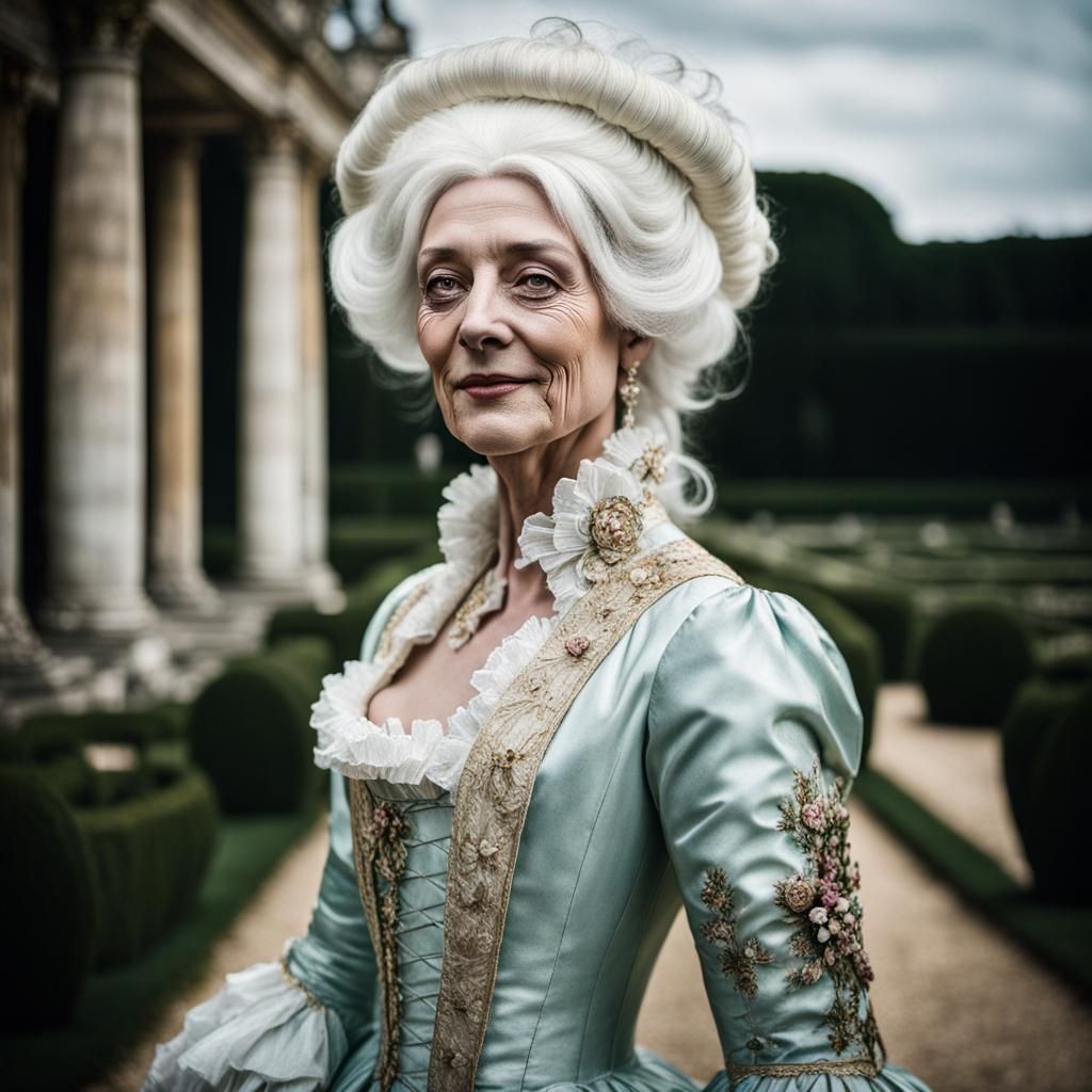 Rococo Lady with White Wig in Versailles Garden