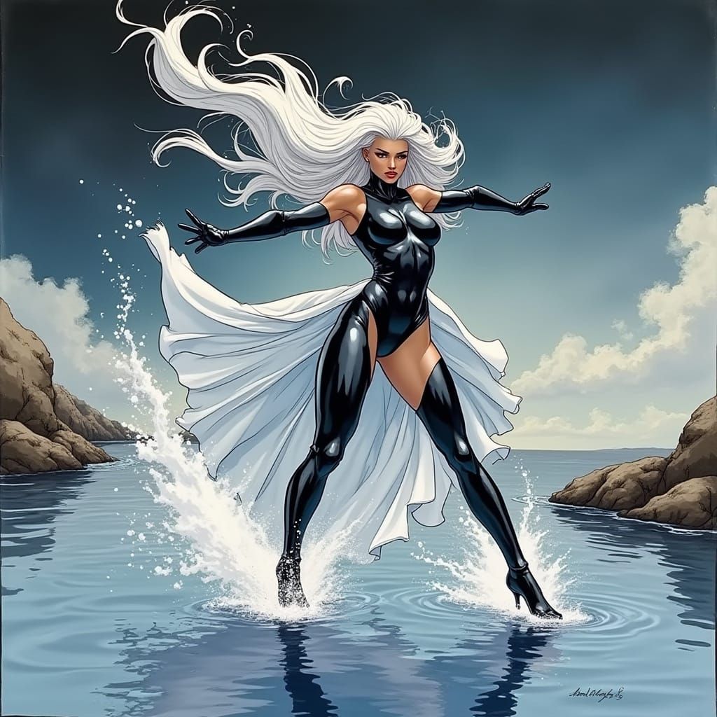 Storm Dancing on Water in Dynamic Action Pose
