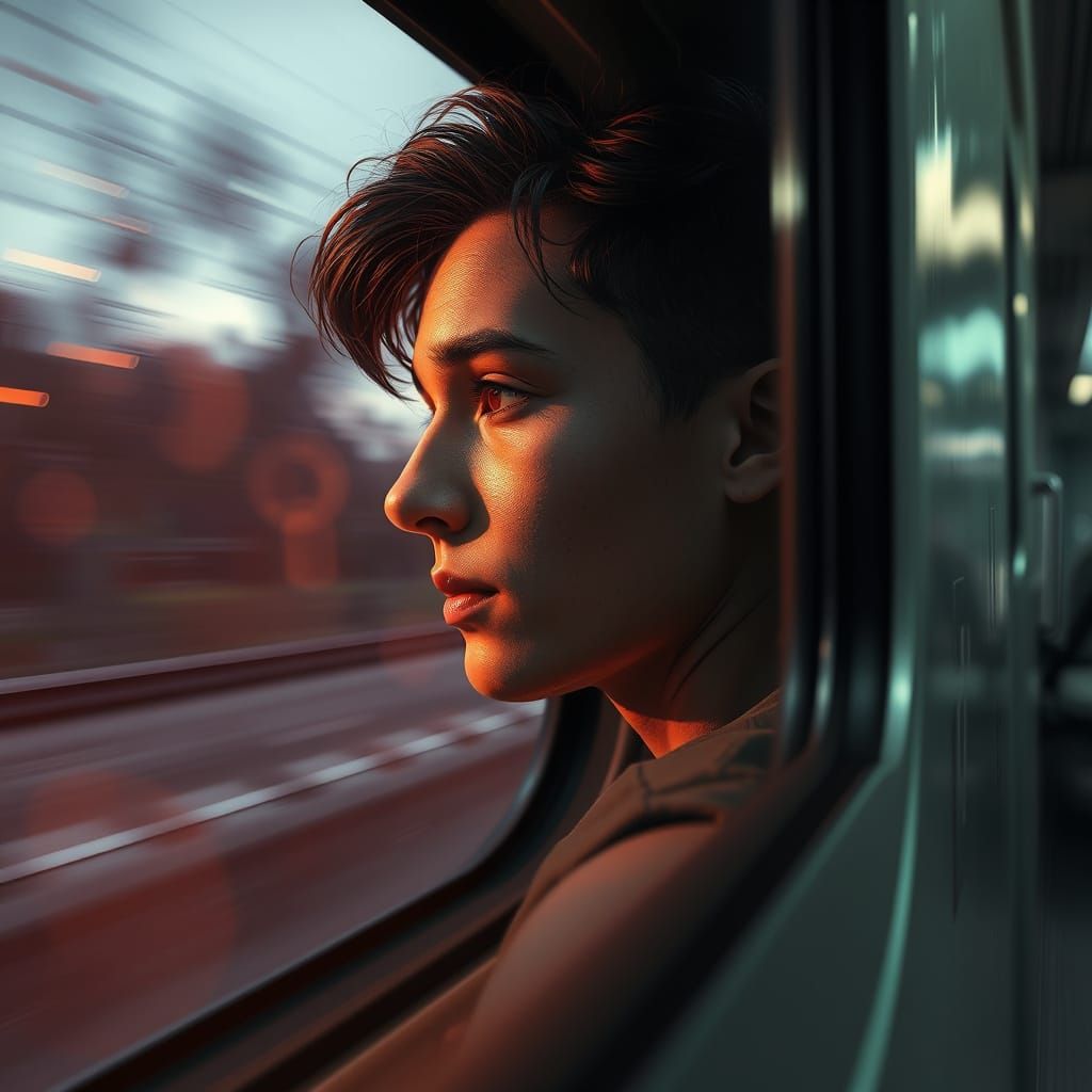 Reflective Train Journey in Subdued Palette