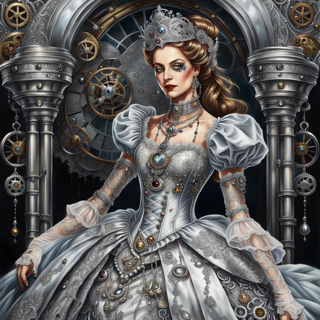 Steampunk Renaissance Queen in Silver Lace