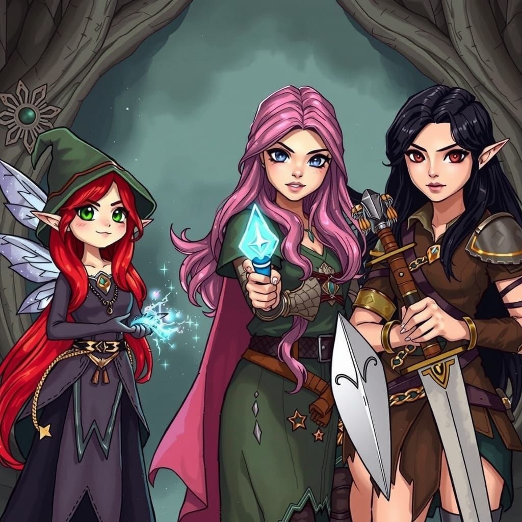 Fantasy Adventurers: Fairy, Witch, and Elf Warrior