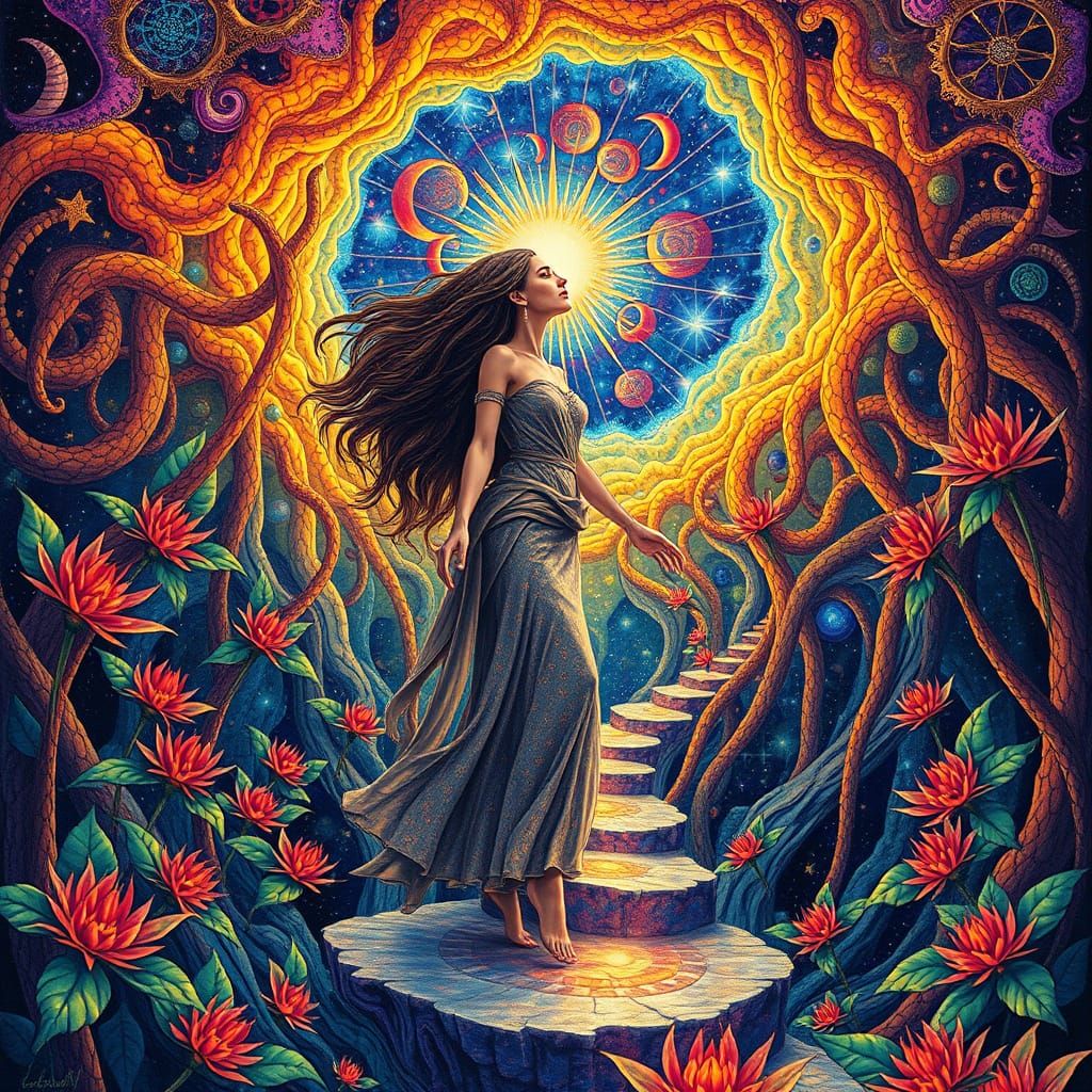 Woman Stepping into Infinity: Cosmic Visionary Art