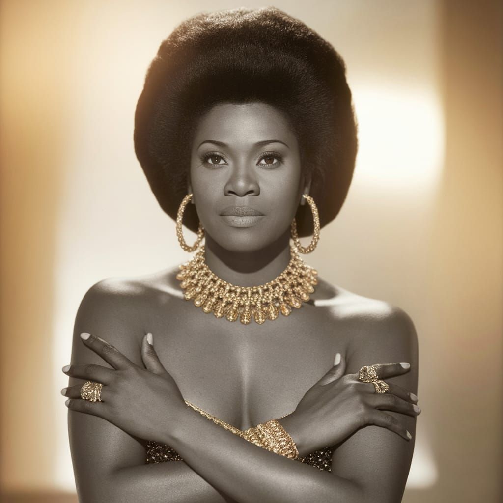 Elegant Portrait of Woman with Afro and Jewelry