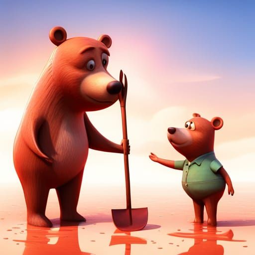 Two Bears Digging: Pixar-Style 3D Digital Art