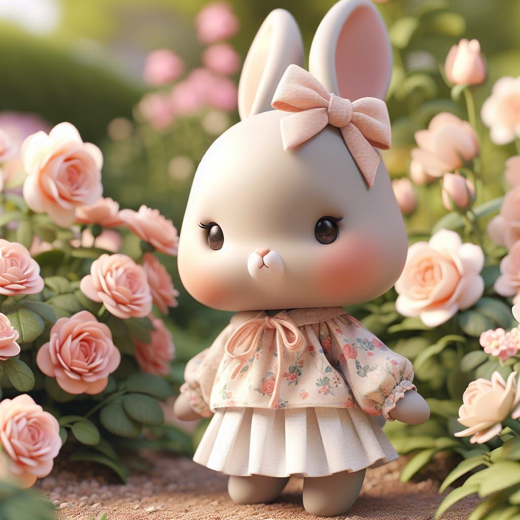 Disney Pixar style 3D adorable little white bunny, wearing a...
