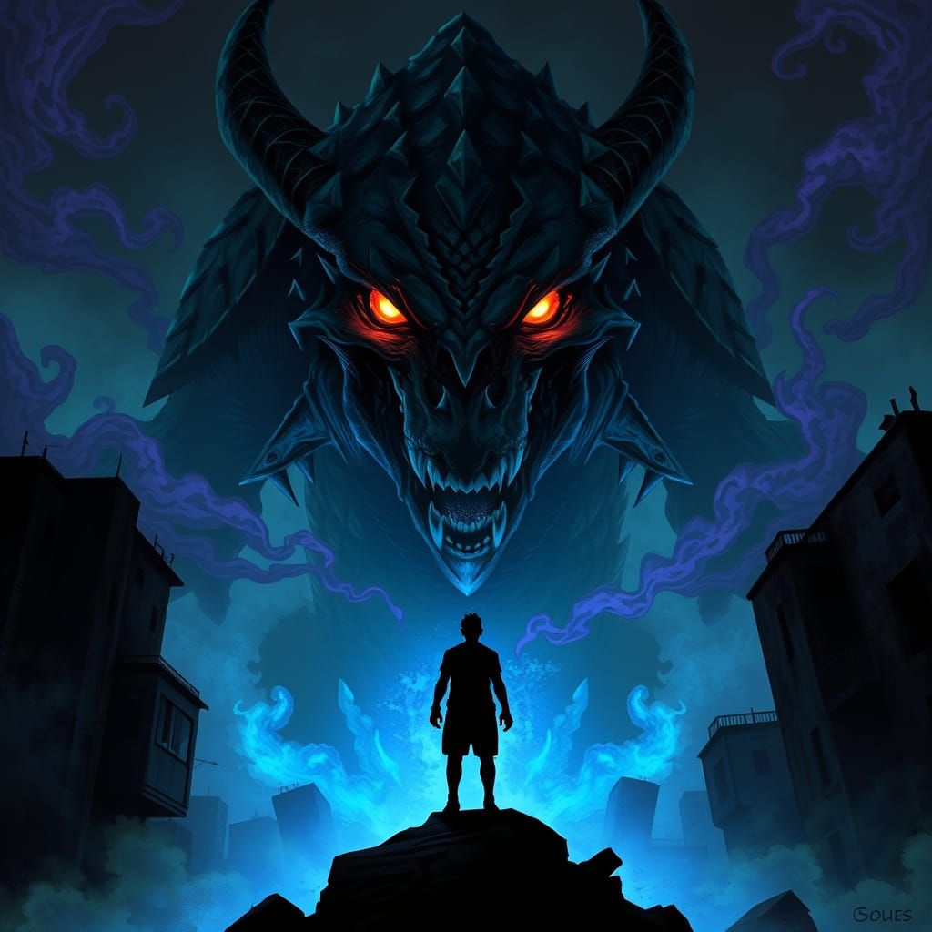 Monstrous Behemoth Dominates Ruined Metropolis in Dark Fanta...