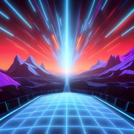 Digital Descent in Retro 80s TRON Style