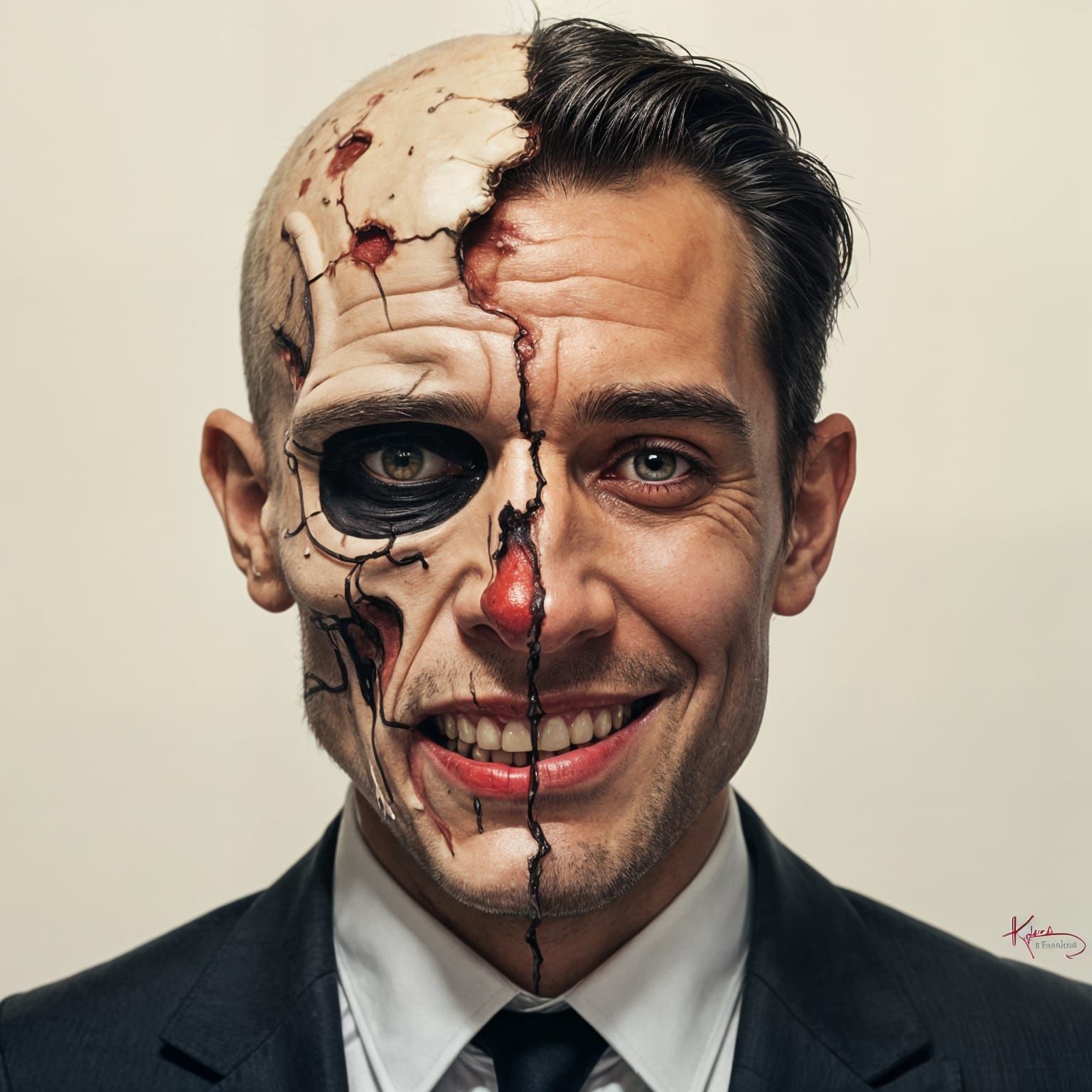 Dual Emotion: Half Alive, Half Decayed Portrait